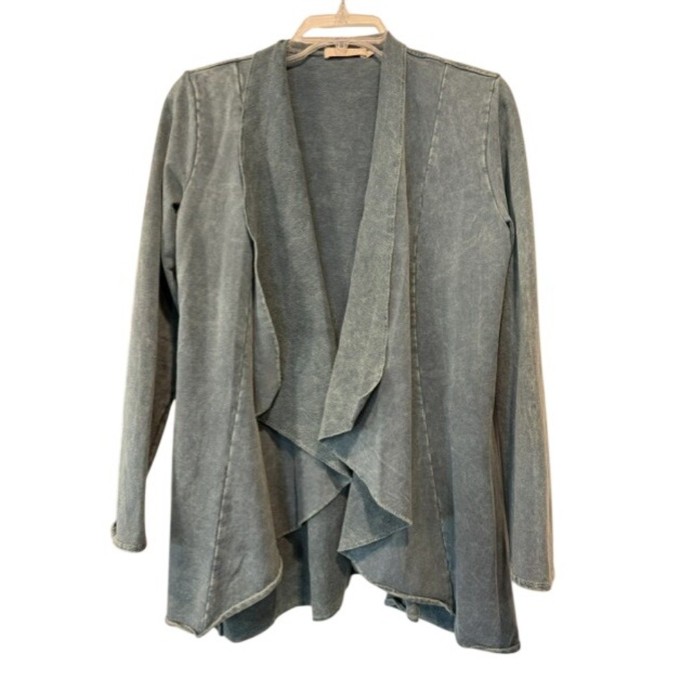 Testimony Los Angeles XL Mineral Wash Waterfall Cardigan Blue Gray Peplum USA